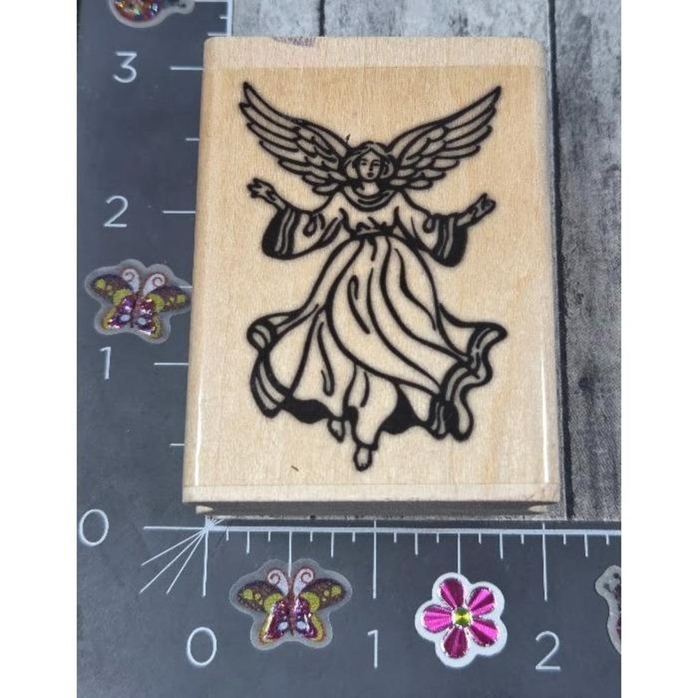 Angel Flying Wings Religious Rubber Stamp Wood #O55